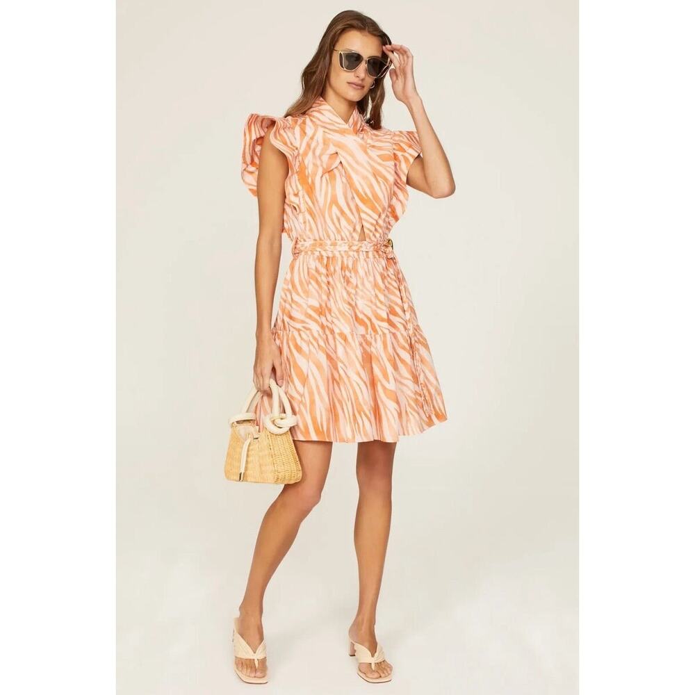 Derek Lam Collective | Orange Zebra Cutout Ruffle Women's Mini Dress